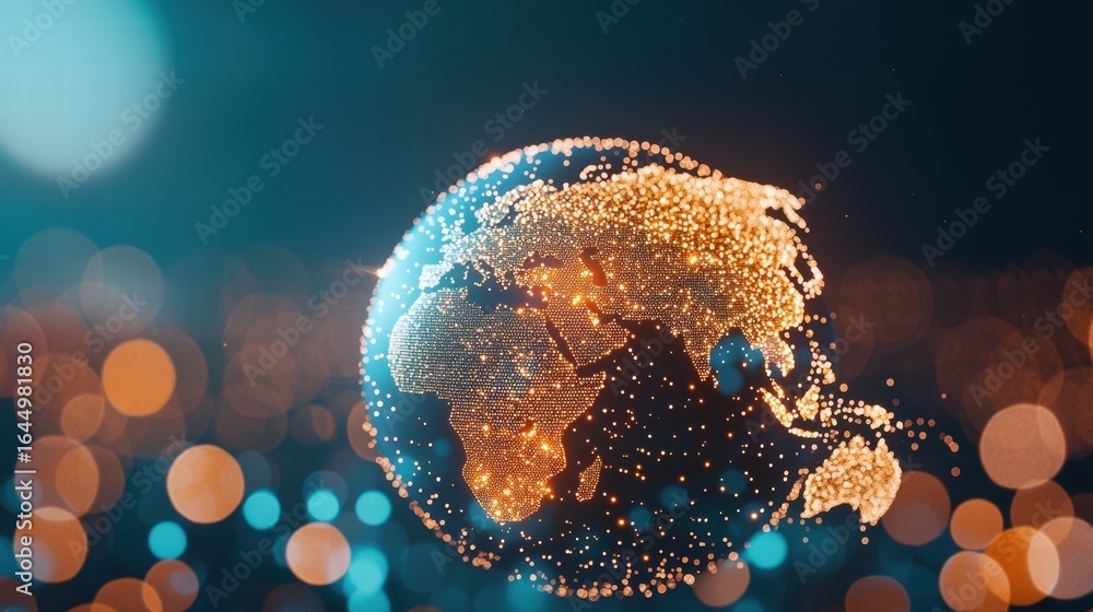 Aufkleber dotted world map an animated dotted world map with pulsating dots, representing real time data flow,