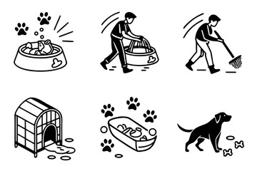 Dog Care and Activities Icons Set.