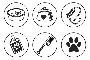 Pet Care Icons Collection Dog Cat Grooming Accessories.