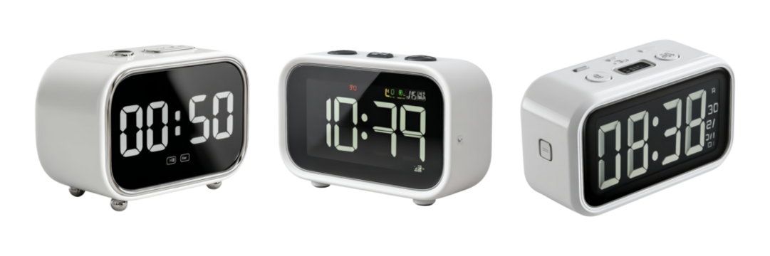 Stylish Modern Digital Alarm Clocks in White Finish and Design