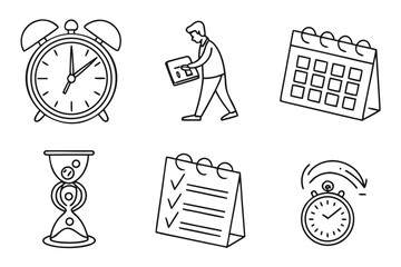 Time Management Icons Clock Calendar Hourglass Checklist Stopwatch.