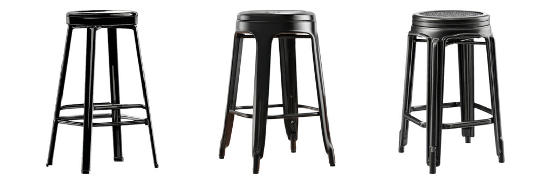 Stylish Black Metal Bar Stool Set for Modern Interiors and Dining Spaces