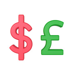 Obraz premium Dollar and Pound Currency Symbols, Red and Green on transparent background