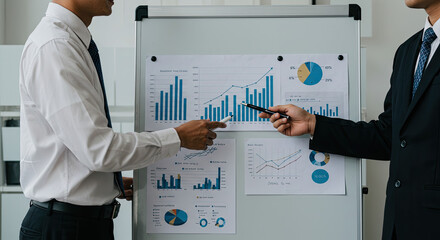 businessman drawing chart on whiteboard