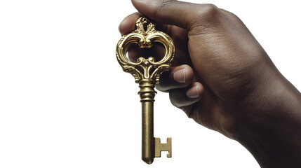 Golden Key in Hand: Symbol of Opportunity and Exclusive Access on Black Backdrop