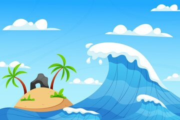 Big waves hit the island. Ocean waves crashing on tropical island. © Maman