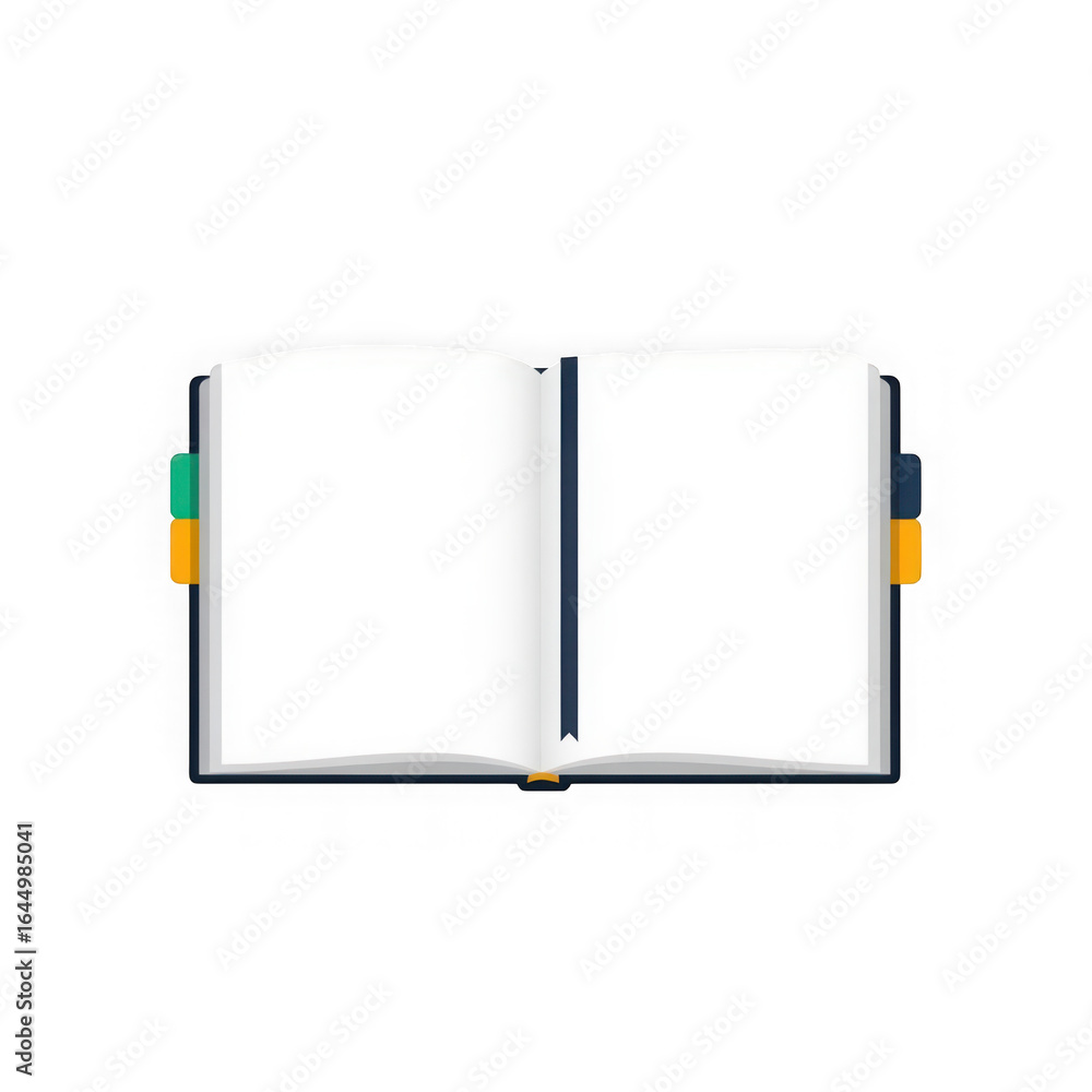 Poster photo of open blank notebook with tabs isolated on transparent background for mockup