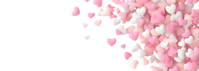 Pink and white hearts falling against a black background