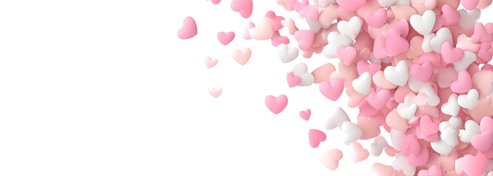 Naklejki Pink and white hearts falling against a black background