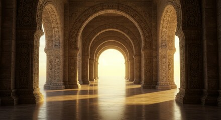 Fototapeta premium Ancient Palace Hallway, Golden Light