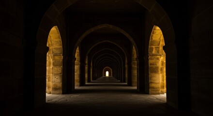 Obraz premium Mysterious Stone Corridor with Light at the End