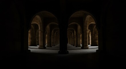 Fototapeta premium Dark Archway Hallway - Mysterious Stone Corridor