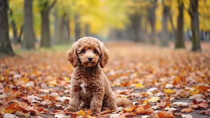 Poodle puppy in autumn park