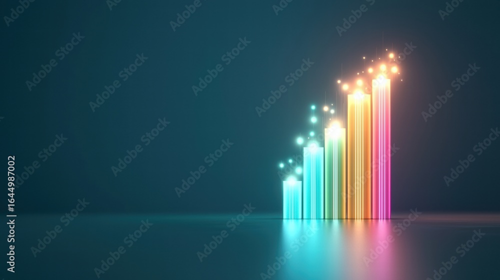 Poster management bar graph and pie chart a 3d rendering of a bar graph with glowing bars and data labels, 