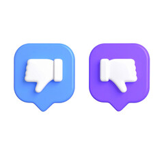 Fototapeta premium Blue and purple dislike icons, thumbs down sign on transparent background
