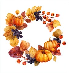 autumn wreath with pumpkins and sunflowers