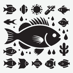 Fototapeta premium Fish silhouette icon, flat black vector design
