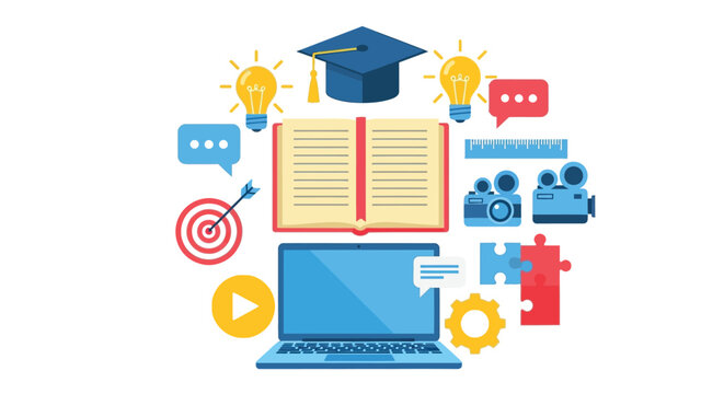Online education learning and training courses vector concept