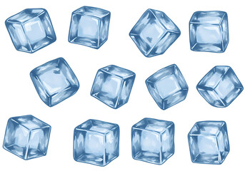 Obraz premium Collection of Twelve Ice Cubes on White Background isolated on transparent background