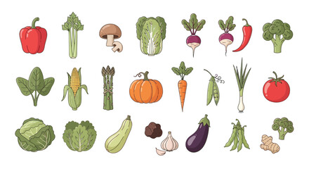 Colorful assorted vegetables drawing healthy food illustration