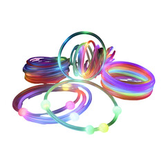 Glow stick bracelets and necklaces isoleted on transparent background .