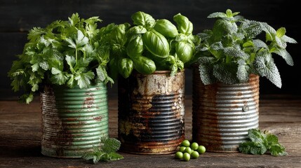 Herbs in Repurposed Cans