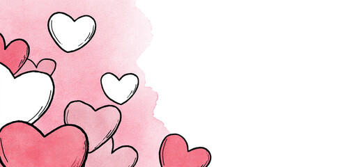Pink hearts on a soft watercolor background