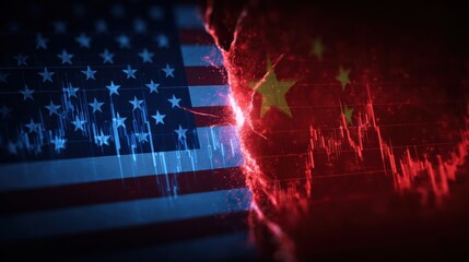 Conflict zone: The flag of United States and China represent the relationship of two countries, conflict, economic crisis, geopolitical tension.