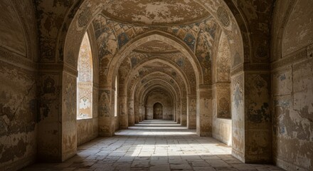Obraz premium Ancient Hallway with Faded Frescoes