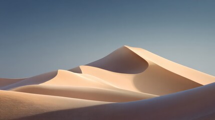 Desert Dunes: Majestic desert dunes sculpt under a tranquil blue sky, capturing the essence of desert.