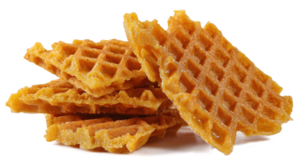 Broken crispy waffles isolated on a white background