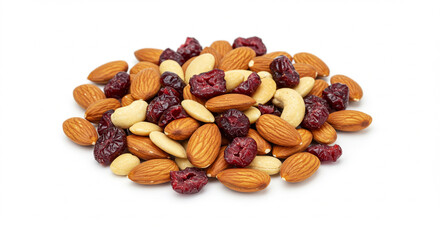 Fototapeta premium Almonds cranberries and cashews isolated on white