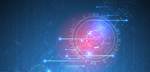 Abstract background. Scientific and technological concept with the use of technical elements formed in the shape of a circle.