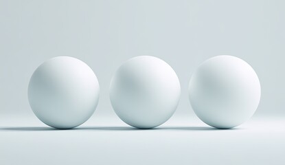 Three smooth, white spheres aligned horizontally on a light gray surface