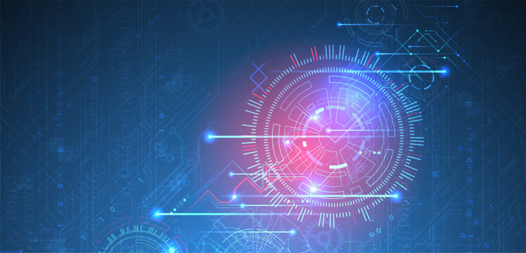 Abstract background. Scientific and technological concept with the use of technical elements formed in the shape of a circle.