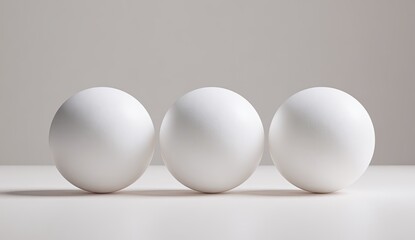 Three white spheres in a row against a neutral background