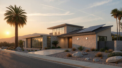 Desert Modern Home with Palm Tree and Clean Lines