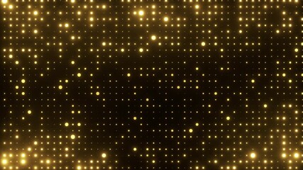 Golden glowing blinking lights. Grid pattern with random size dots. Shimmering particles abstract background for festive design, New Year. 4K loop animation. - Powered by Adobe