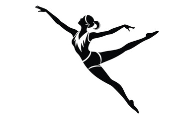 Fototapeta premium Silhouetted gymnast performs a dynamic split leap, showcasing graceful movement against a white background