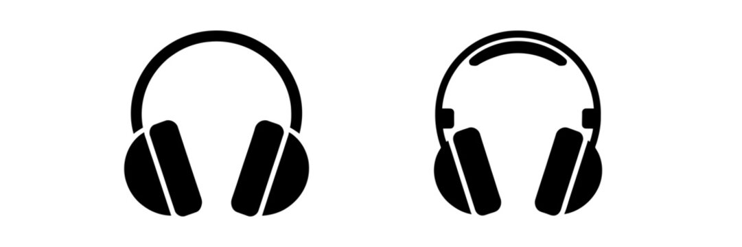 Silhouette icons of headphones showing various styles for music and audio technology enthusiasts