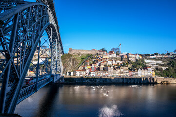 Historic Luis I Bridge and Douro River in the historic center of Porto, Portugal