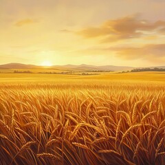 Obraz premium Golden Wheat Harvest Endless fields of golden wheat under a warm sunlit sky pastoral and serene