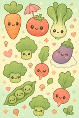 Fototapeta premium Chubby Vegetable Characters Seamless Repeat