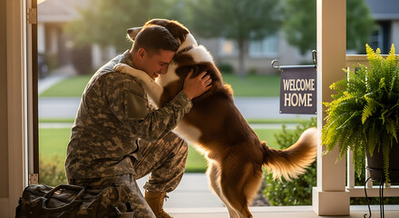 Soldier reunited with his dog hugging tightly in emotional homecoming moment