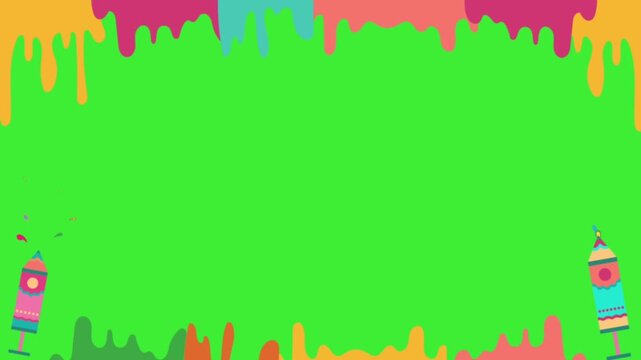 Holi Festival Green Screen Background with Colorful Paint and Rockets