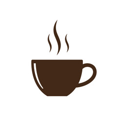 Brown coffee cup with steam rising and minimalist design on transparent background