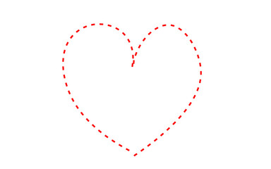 Red dashed heart icon. Hand drawn heart symbol illustration. Hand drawn love symbol. Heart dashed  line art doodle drawing. Romantic love shape for valentine, anniversary, marriage etc