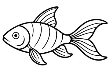 Outlined cartoon fish with detailed fins swims on a simple white background