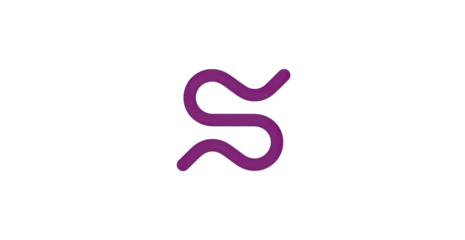 Purple, stylized letter 'S' on black background