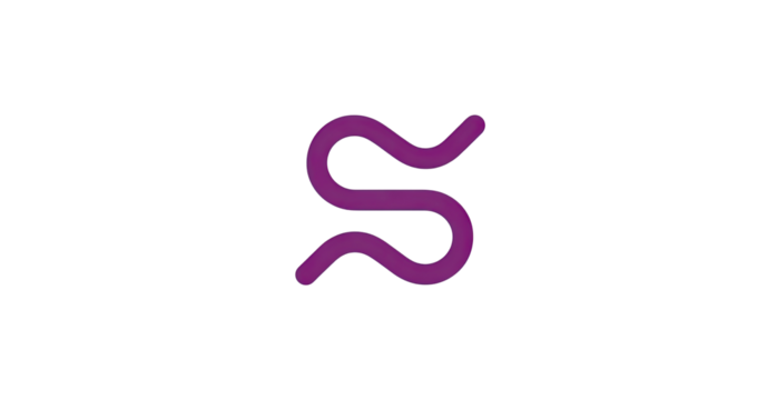 Purple, stylized letter 'S' on black background